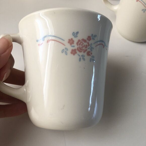 Corning Cups ~ USA ~ Floral ~ Blue And Pink Flower Ribbon ~ Delicate Timeless - Picture 5 of 10